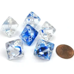 Dice>Nebula 15mm 8 Sided D8 Chessex Dice, 6 Pieces - Dark Blue with White Numbers - Your Source for Gaming Essentials