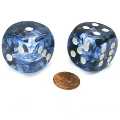 Dice>Nebula 30mm Large D6 Chessex Dice, 2 Pieces - Black with White Pips - Your Source for Gaming Essentials