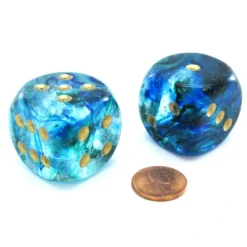 Dice>Nebula 30mm Large D6 Dice, 2 Pieces - Oceanic with Gold Pips - Your Source for Gaming Essentials