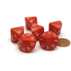 Dice>Opaque 17mm 16 Sided D16 Chessex Dice, 6 Pieces - Red with White Numbers - Your Source for Gaming Essentials