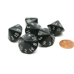 Dice>Opaque 17mm 16 Sided D16 Chessex Dice, 6 Pieces - Black with White Numbers - Your Source for Gaming Essentials