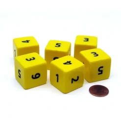 Dice>Opaque 25mm 6 Sided D6 Large Jumbo Numbered Dice, 6 Pieces - Yellow with Black - Your Source for Gaming Essentials