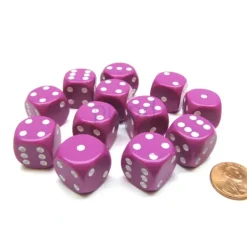 Dice>Opaque 16mm D6 Chessex Dice Block (12 Die) - Light Purple with White Pips - Your Source for Gaming Essentials