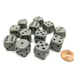 Dice>Opaque 16mm D6 Chessex Dice Block (12 Die) - Grey with Black Pips - Your Source for Gaming Essentials