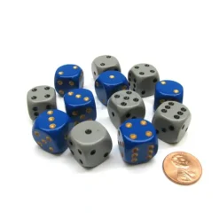 Dice>Opaque 16mm D6 Dixie Dice Block (12 Die) - 6 Blue w/ Yellow, 6 Gray w/ Black - Your Source for Gaming Essentials