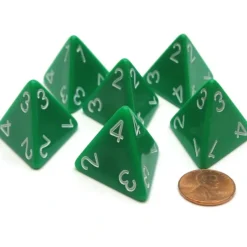 Dice>Opaque 26mm D4 Large Jumbo Numbered Dice, 6 Pieces - Green with White Numbers - Your Source for Gaming Essentials