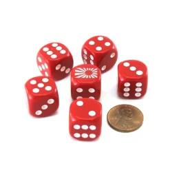 Dice>Pack of 6 Chessex Axis and Allies 16mm D6 Japan Dice - Red with White Pips - Your Source for Gaming Essentials