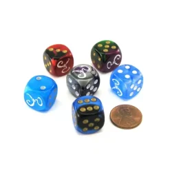 Dice>Pack of 6 Chessex Custom Engraved 16mm D6 Assorted Style Dice - Yellow Sign - Your Source for Gaming Essentials