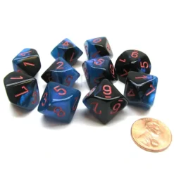 Dice>Pack Of 10 Chessex Gemini D10 Dice - Black-Starlight with Red Numbers - Your Source for Gaming Essentials