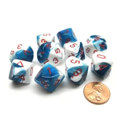 Dice>Pack Of 10 Chessex Gemini D10 Dice - Astral Blue-White with Red Numbers - Your Source for Gaming Essentials