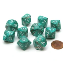 Dice>Pack of 10 Chessex Marble D10 Dice - Oxi-Copper with White Numbers - Your Source for Gaming Essentials