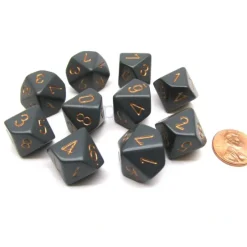 Dice>Pack Of 10 Chessex Opaque 10 Sided D10 Dice - Dark Grey with Copper Numbers - Your Source for Gaming Essentials
