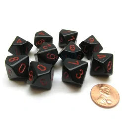 Dice>Pack Of 10 Chessex Opaque D10 Dice - Black with Red Numbers - Your Source for Gaming Essentials