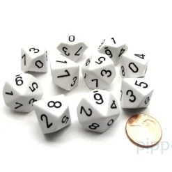 Dice>Pack Of 10 Chessex Opaque D10 Dice - White with Black Numbers - Your Source for Gaming Essentials