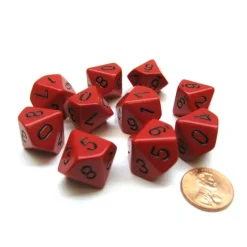 Dice>Pack Of 10 Chessex Opaque D10 Dice - Red with Black Numbers - Your Source for Gaming Essentials