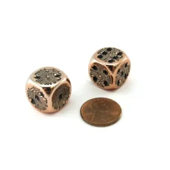 Dice>Pack of 2 Circuit Design D6 Dice with Thin Metal-Plating Over Plastic - Copper - Your Source for Gaming Essentials