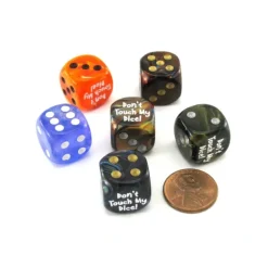 Dice>Pack of 6 Custom 16mm D6 Assorted Style Funny Meme Dice - Don't Touch My Dice! - Your Source for Gaming Essentials