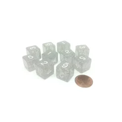 Dice>Pack of 10 D6 6 Sided 16mm Koplow Games Number Glitter Dice - Clear - Your Source for Gaming Essentials