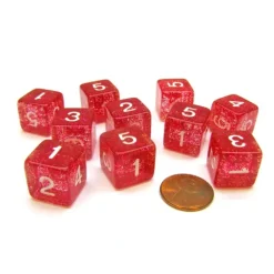 Dice>Pack of 10 D6 6 Sided 16mm Koplow Games Number Glitter Dice - Purple - Your Source for Gaming Essentials