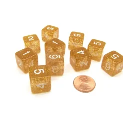 Dice>Pack of 10 D6 6 Sided 16mm Koplow Games Number Glitter Dice - Yellow - Your Source for Gaming Essentials