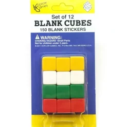 Dice>Pack of 12 D6 Blank Dice - Assorted Colors with 150 Stickers - Your Source for Gaming Essentials