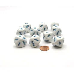 Dice>Pack of 10 D10 English Word Number Dice, one to ten - White with Blue Words - Your Source for Gaming Essentials