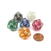 Dice>Pack of 6 D20 Glitter Dice - Black, Blue, Clear, Green, Purple, Yellow - Your Source for Gaming Essentials