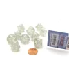 Dice>Pack of 10 D10 Glitter Dice in Display Case- Clear with White Numbers - Your Source for Gaming Essentials