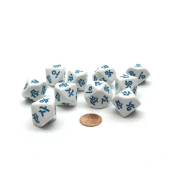 Dice>Pack of 10 D10 Korean Numbers Dice Numbered 1 to 10 - White with Blue Etches - Your Source for Gaming Essentials