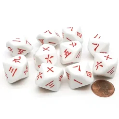 Dice>Pack of 10 D10 20mm Japanese and Chinese Word Number Dice 1 to 10 - White w/ Red - Your Source for Gaming Essentials