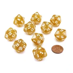 Dice>Pack of 10 D20 20mm Koplow Games Glitter Dice - Yellow - Your Source for Gaming Essentials