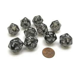 Dice>Pack of 10 D20 20mm Koplow Games Glitter Dice - Black - Your Source for Gaming Essentials