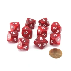 Dice>Pack of 10 D10 16mm Koplow Games Pearl Dice - Red - Your Source for Gaming Essentials