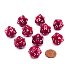 Dice>Pack of 10 D20 20mm Koplow Games Pearl Dice - Red - Your Source for Gaming Essentials