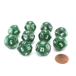 Dice>Pack of 10 D12 20mm Koplow Games Glitter Dice - Green - Your Source for Gaming Essentials