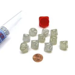Dice>Pack of 10 D10 16mm Koplow Games Glitter Dice - Clear - Your Source for Gaming Essentials