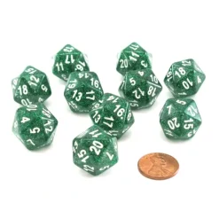 Dice>Pack of 10 D20 20mm Koplow Games Glitter Dice - Green - Your Source for Gaming Essentials