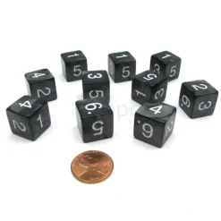Dice>Pack of 10 D6 16mm Koplow Games Pearl Numbered Dice - Charcoal - Your Source for Gaming Essentials