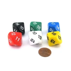 Dice>Pack of 6 D10 20mm Numbered 10 to 19 Dice - Assorted Colors - Your Source for Gaming Essentials