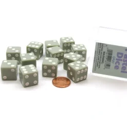 Dice>Pack of 12 D6 16mm Pastel Dice in Display Storage Case - Gray with White - Your Source for Gaming Essentials