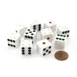 Dice>Pack of 10 D6 16mm Penumbra Shadow Dice - White with Red, White, Black Pips - Your Source for Gaming Essentials