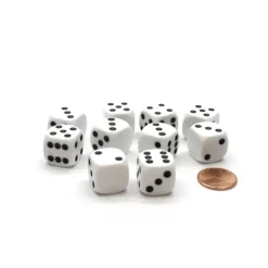Dice>Pack of 10 D6 16mm Round Corner Dice with One Blank Side - White with Black Pips - Your Source for Gaming Essentials