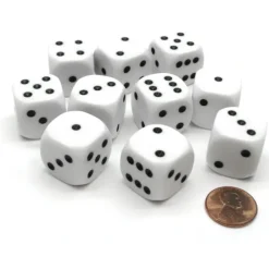 Dice>Pack of 10 D6 20mm Spotted 1 to 6 Dice with Rounded Corners - White with Black - Your Source for Gaming Essentials