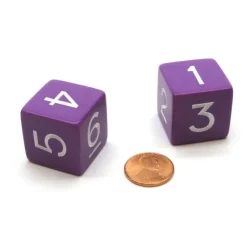 Dice>Pack of 2 D6 Opaque Jumbo Dice - Purple with White - Your Source for Gaming Essentials