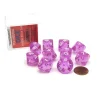 Dice>Pack of 10 D10 Transparent Dice in Display Case - Purple with White Numbers - Your Source for Gaming Essentials