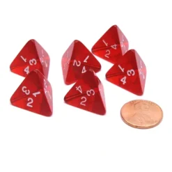 Dice>Pack of 6 D4 Transparent Dice - Red with White Numbers - Your Source for Gaming Essentials