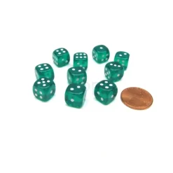 Dice>Pack of 10 Deluxe Round Edge Small 10mm Transparent D6 Dice - Green - Your Source for Gaming Essentials