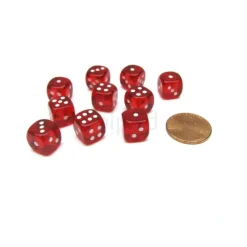 Dice>Pack of 10 Deluxe Round Edge Small 10mm Transparent D6 Dice - Red - Your Source for Gaming Essentials