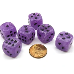 Dice>Pack of 6 Heart Cirrus 16mm D6 Chessex Dice - Purple with Black Pips - Your Source for Gaming Essentials