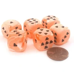 Dice>Pack of 6 Heart 'Ice Cream' 16mm D6 Chessex Dice - Orange with Black Hearts - Your Source for Gaming Essentials